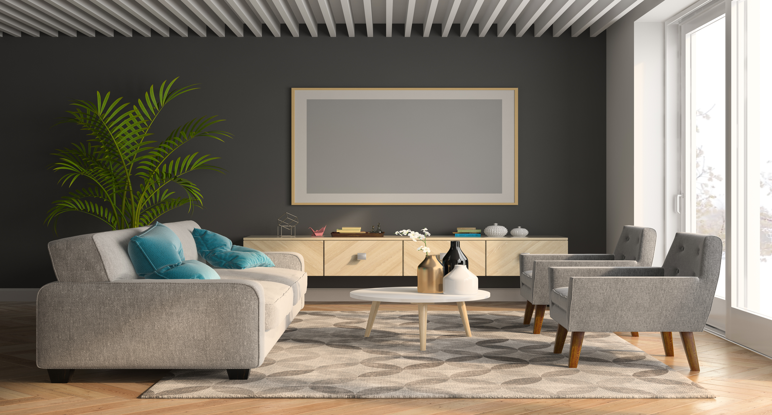 Interior modern design room 3D illustration